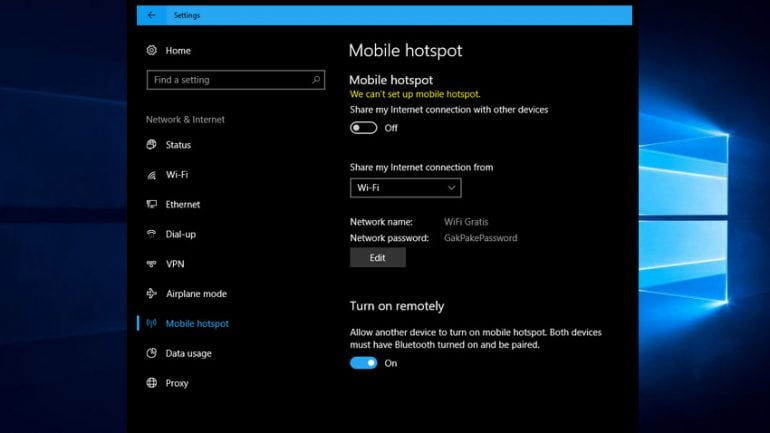 Cara Mengatasi We can't set up mobile hotspot di Windows 10